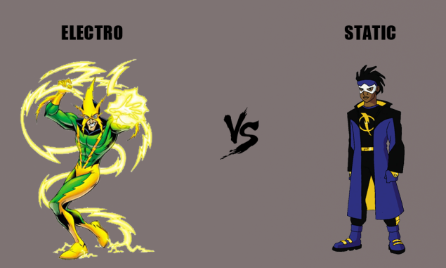 Comic book supervillain Electro vs. comic book hero Static
