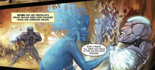 Sutura is the personification of fibroblasts in Biowars comics.