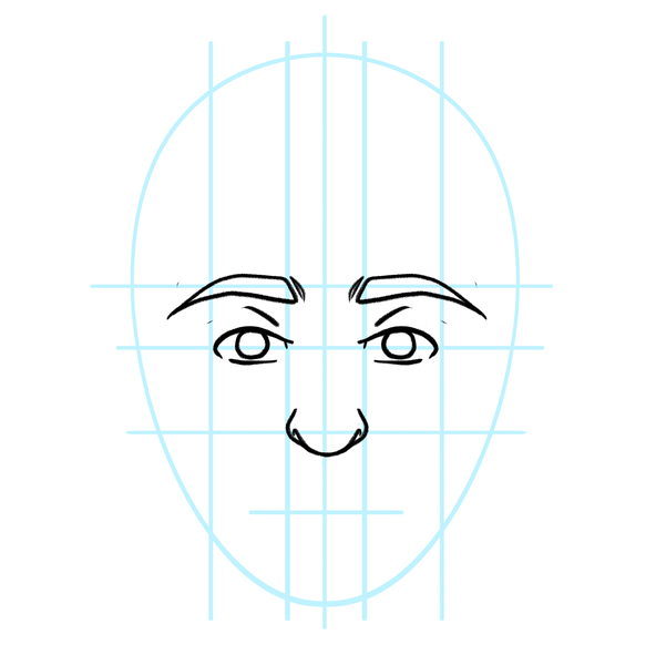 Illustration showing nostrils that line up with inner corners of the eyes — image used in the blog post “How To Draw A Face.”