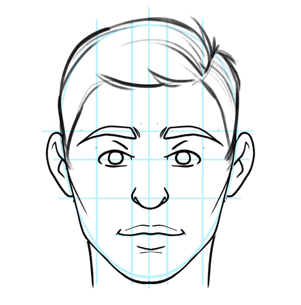 A short male hairstyle added to he face sketch.