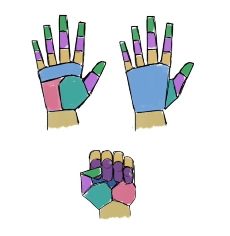When you finish drawing basic hand shapes, you can color them and add some eye-catching details to your illustrations. 