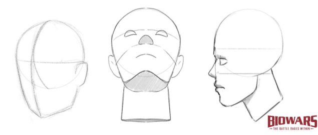 Several illustrations showing a head from different angles. Image used in the “Drawing Head Angles - A Visual Guide for Beginners” blog post.
