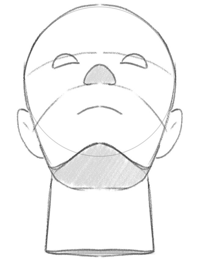 Finished drawing of a head looking up.