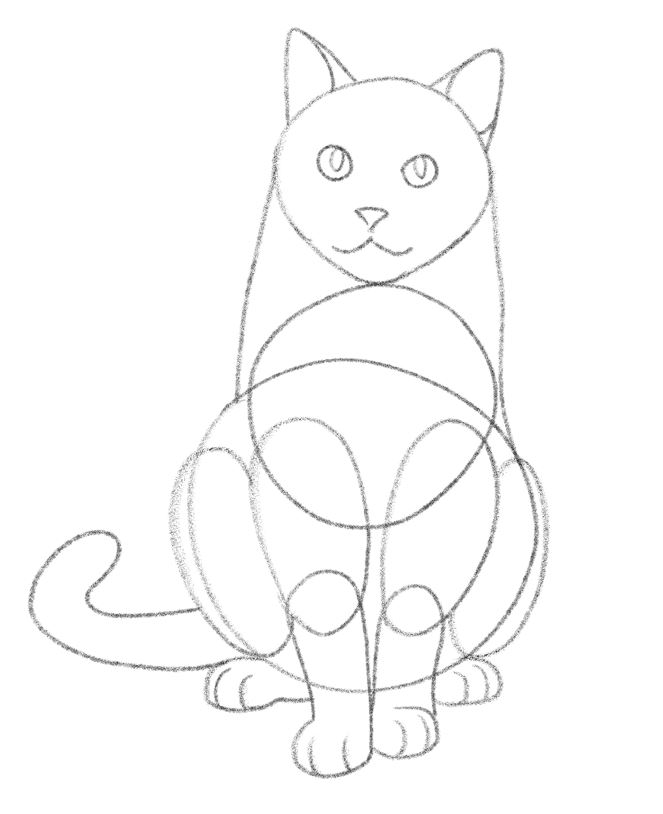 Illustration showing the addition of the pupils to the cat drawing.