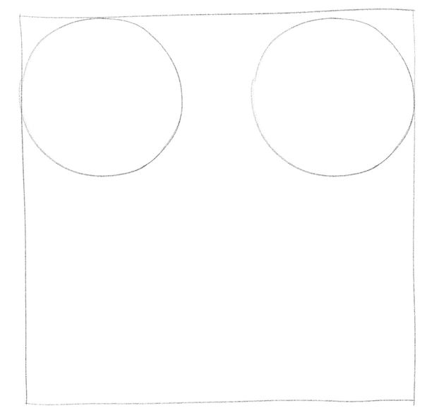 Illustration of a square with two circles in it. 