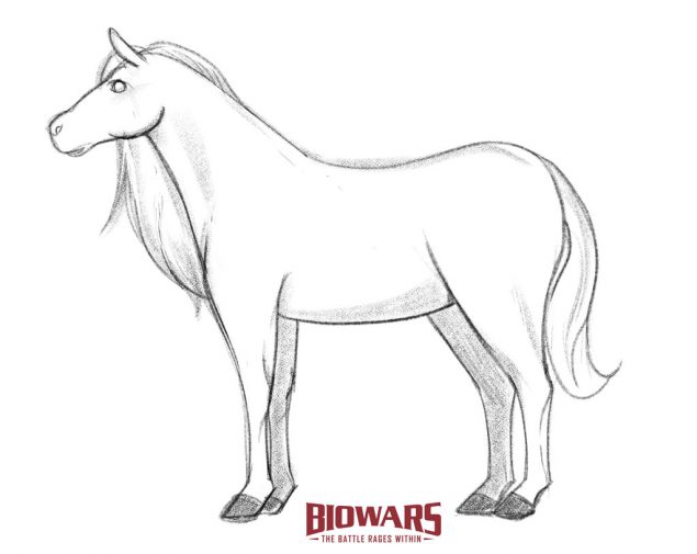 Photo showing what the finished horse drawing looks like. The Biowars logo is also visible. Image used in the “How To Draw A Horse In 10 Steps [A Beginner’s Guide]” blog post.​