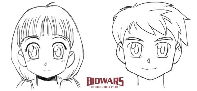 Custom hero image showing the finished anime boy and anime girl faces. Image used in the “How To Draw Anime Faces” blog post.​