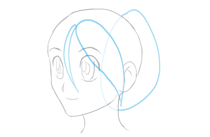 The outline of the bangs in the middle of the female anime character’s face.​