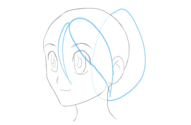 The outline of the bangs in the middle of the female anime character's face.​