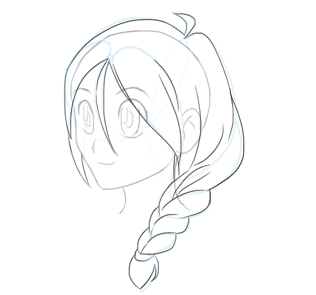 The finished contour of the female anime character's braid. ​
