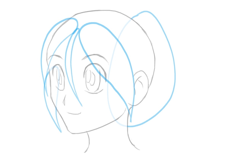 The outline of the stray hair on the right side of the female anime character’s face.​