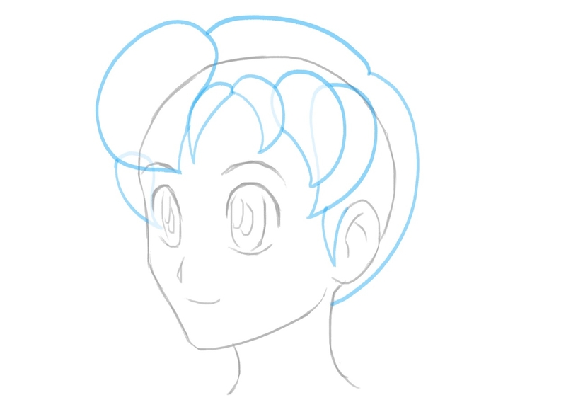 The hair outline at the back of the female anime character's head.​