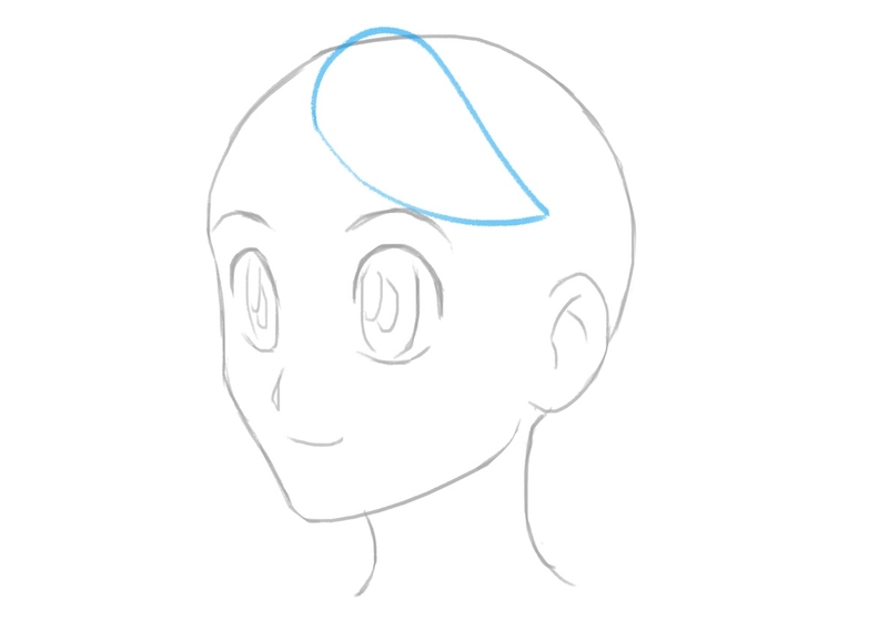 An anime character’s head with one part of the bangs drawn on it.​