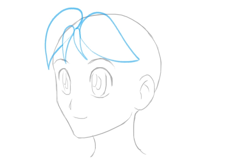 The finished bangs' outline on an anime character's head.​