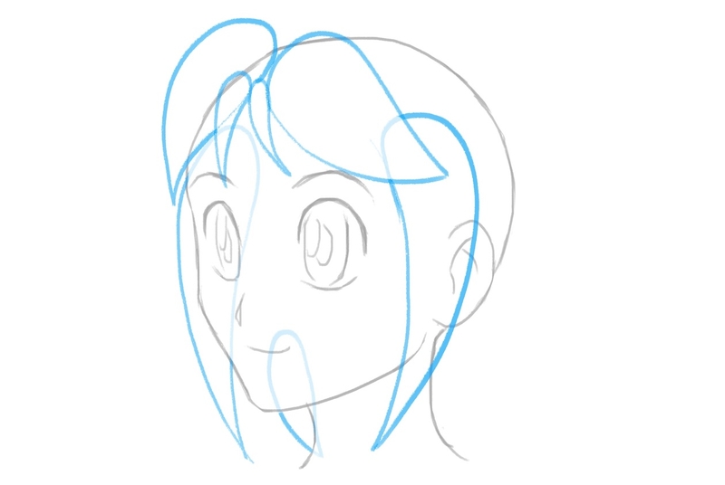 The outline of the character's hair at the front left side.​