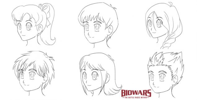 Illustrations of three female and three male anime character’s hairstyles. Image used in the “How To Draw Anime Hair” blog post.​