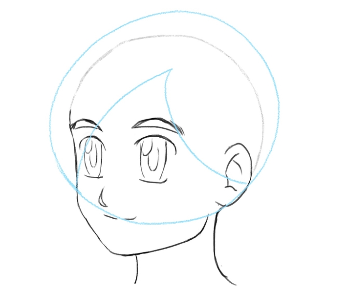 A hair parting is added to the head sketch.​