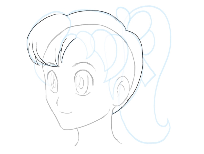 The contour line from the back is extended to the bangs. Detailed lines added to the bangs to make them more realistic.​