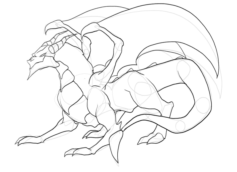 The back spikes are added to the dragon drawing.