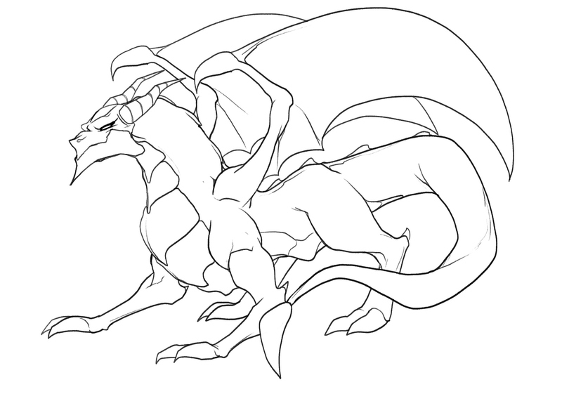 The finished sketch of the dragon’s body.