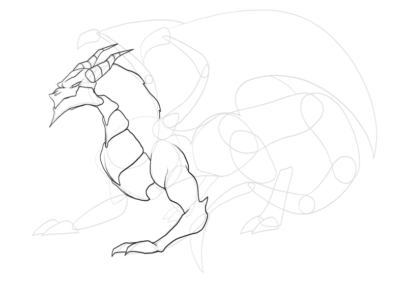 The contour of the dragon’s front left arm with a little horn above the joint. 