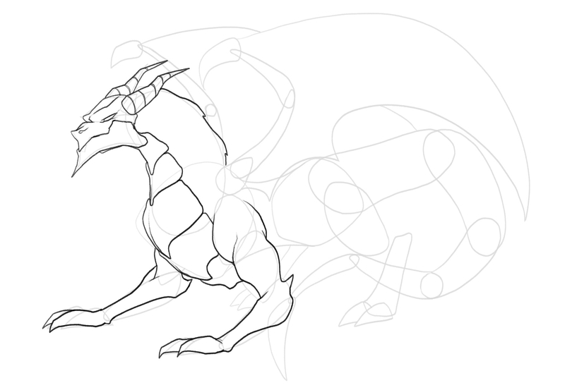 The contour of the dragon’s front left arm. 