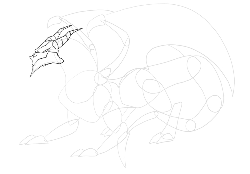 The contour of the dragon’s head with the eyes and the nostril in place. 