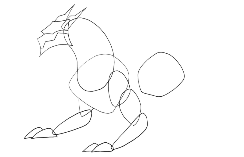 The completed front right leg outline of the dragon. 