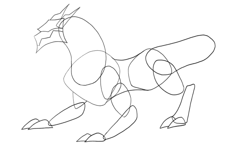 The first part of the dragon’s tail is attached to its hip. 