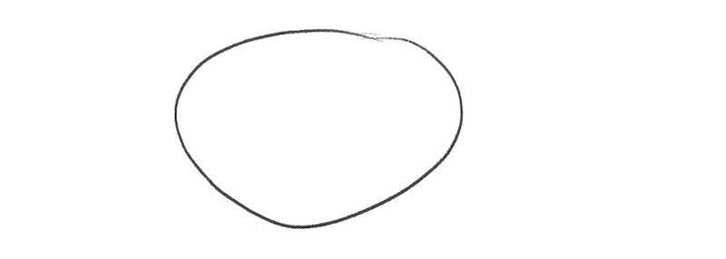Illustration of an oval shape used as a base for the skeleton hand drawing.