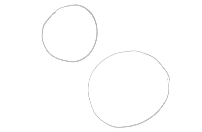 A sketch of two circles that represents the bunny’s belly and its lower body.