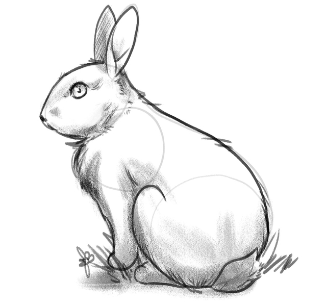 Grass is drawn around the bunny and shading is darker.