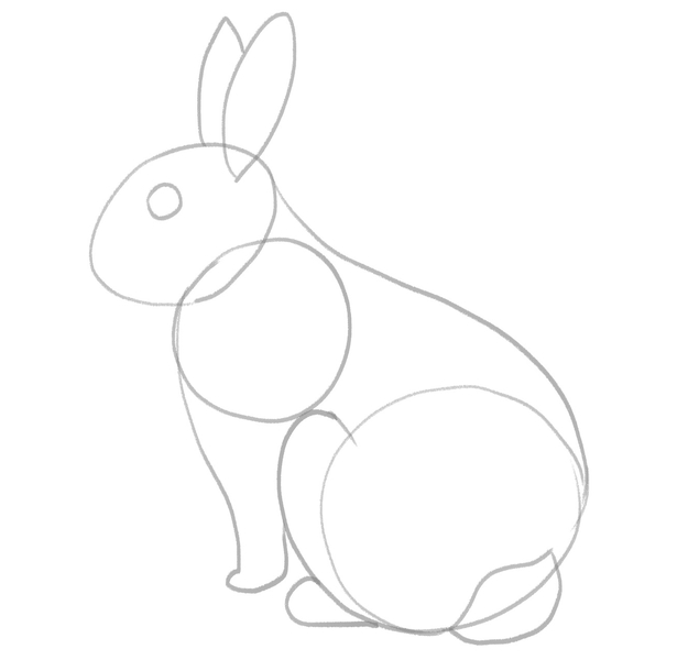 The bunny’s eye is added to the sketch. 