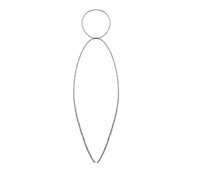 An oval shape is attached to the head, forming the base for the butterfly’s body. 