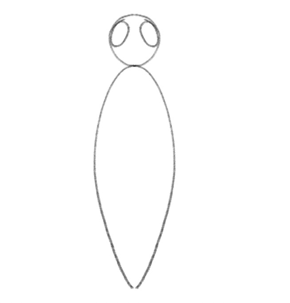 Two oval shapes are drawn on the head, representing the eyes. 