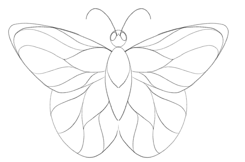 Wavy lines are added to the surface of the lower wings, making them look groovy as well. ​