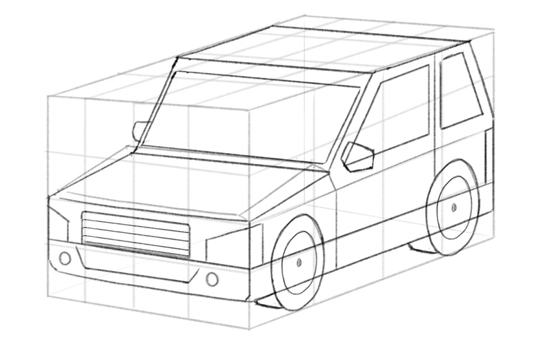 Stripe lines at the front depict the car grille.