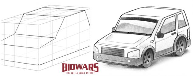 Two illustration demonstrating the process of drawing a car. Image used in the "Car Drawing Guide For Beginners [Sketch In 8 Easy Steps]" blog post.​