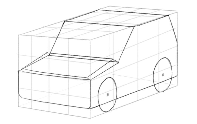 Two circles are added to the sketch to depict the wheels.​