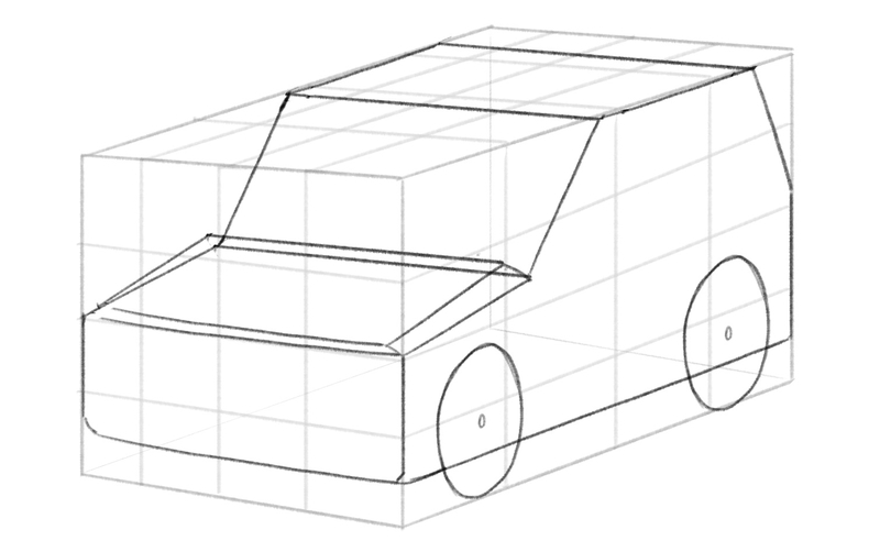 Two circles are added to the sketch to depict the wheels.