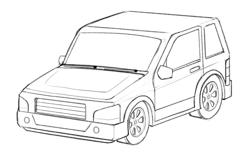 The windshield wipers and rims are added to the car drawing.​