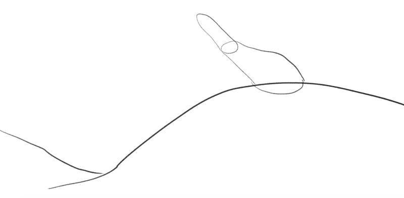 An outline of the tree trunk is drawn at the top of a larger hill on the right.