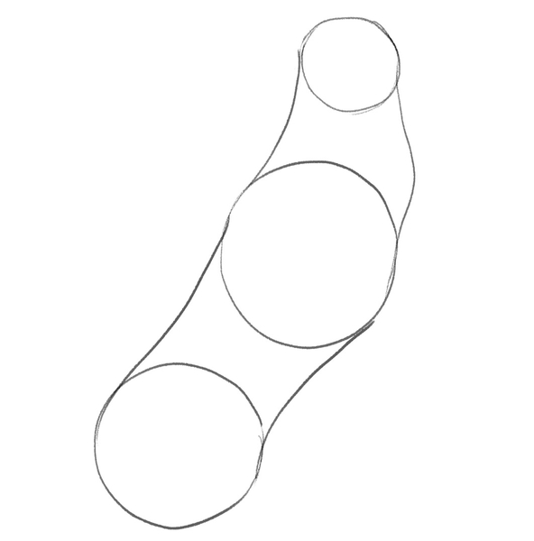 The three circles are connected to form the base for the wolf’s body.