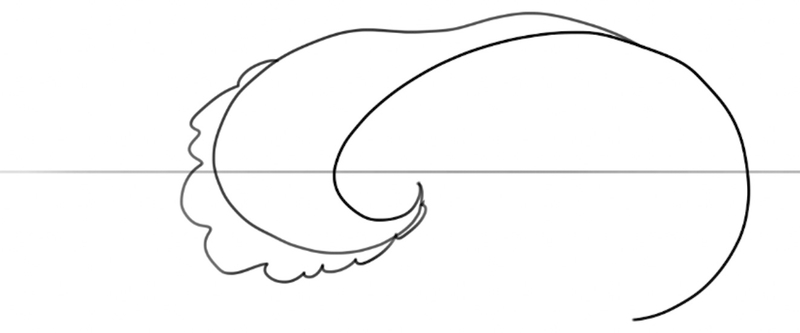 A wavy line attached to the curvy line.