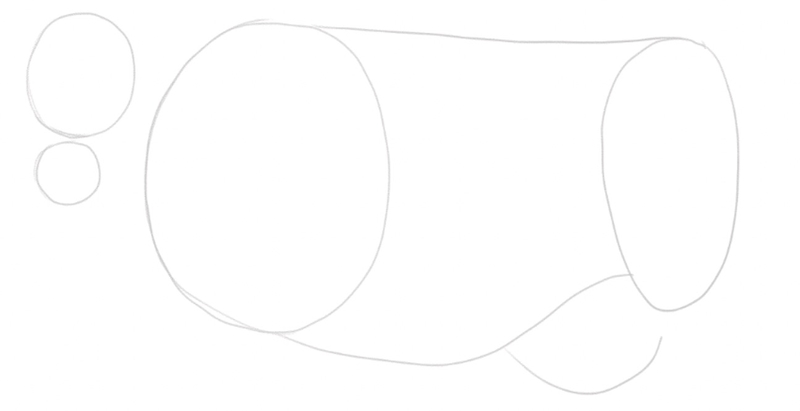 A circle and an oval shape are connected to create the cow’s body.