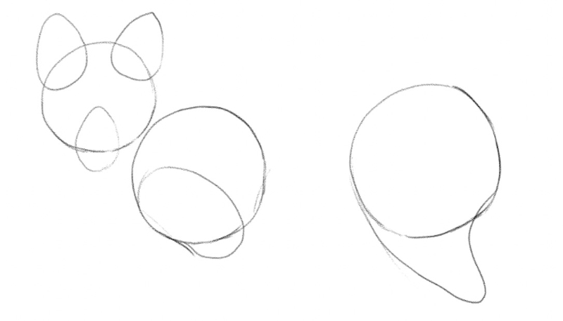 A thigh outline added to the sketch of the fox’s body.