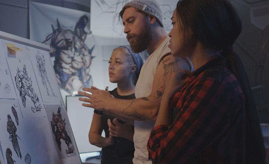 A team of creatives planning a video game.