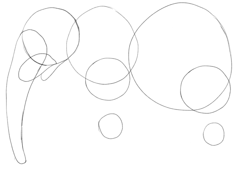 The elephant’s mouth is added to the sketch.