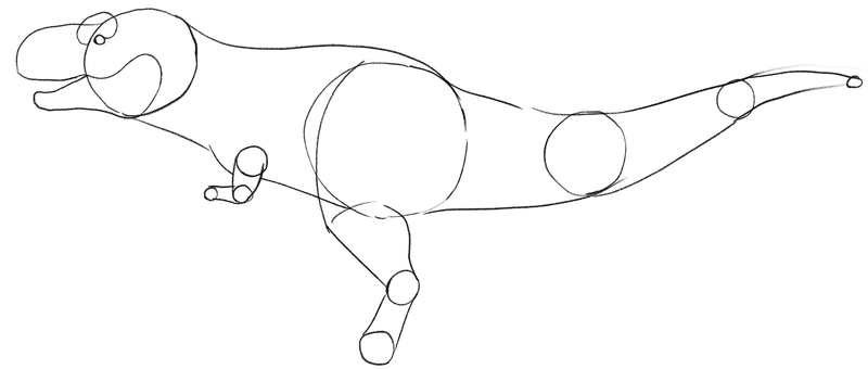 Outlined dinosaur’s leg and arm.