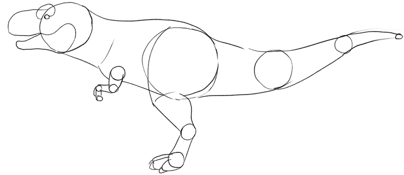 Outlined dinosaur’s toes and fingers.